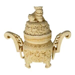 Chinese Resin Incense Burner Censer Foo Dog Lid Carved Decor
